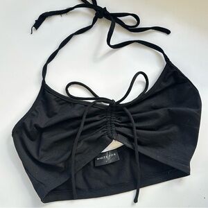 White Fox Ruched Halter Crop Top – Black, Size S